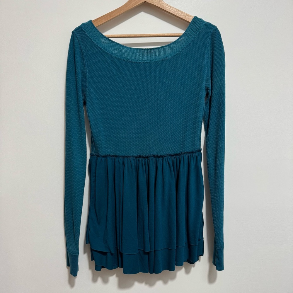 Free People Y2K Thermal Waffle Knit Lace Babydoll Top - Picture 5 of 11